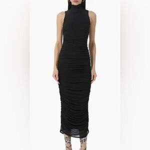 AFRM Elegant Black Sleeveless Midi Dress Rouched